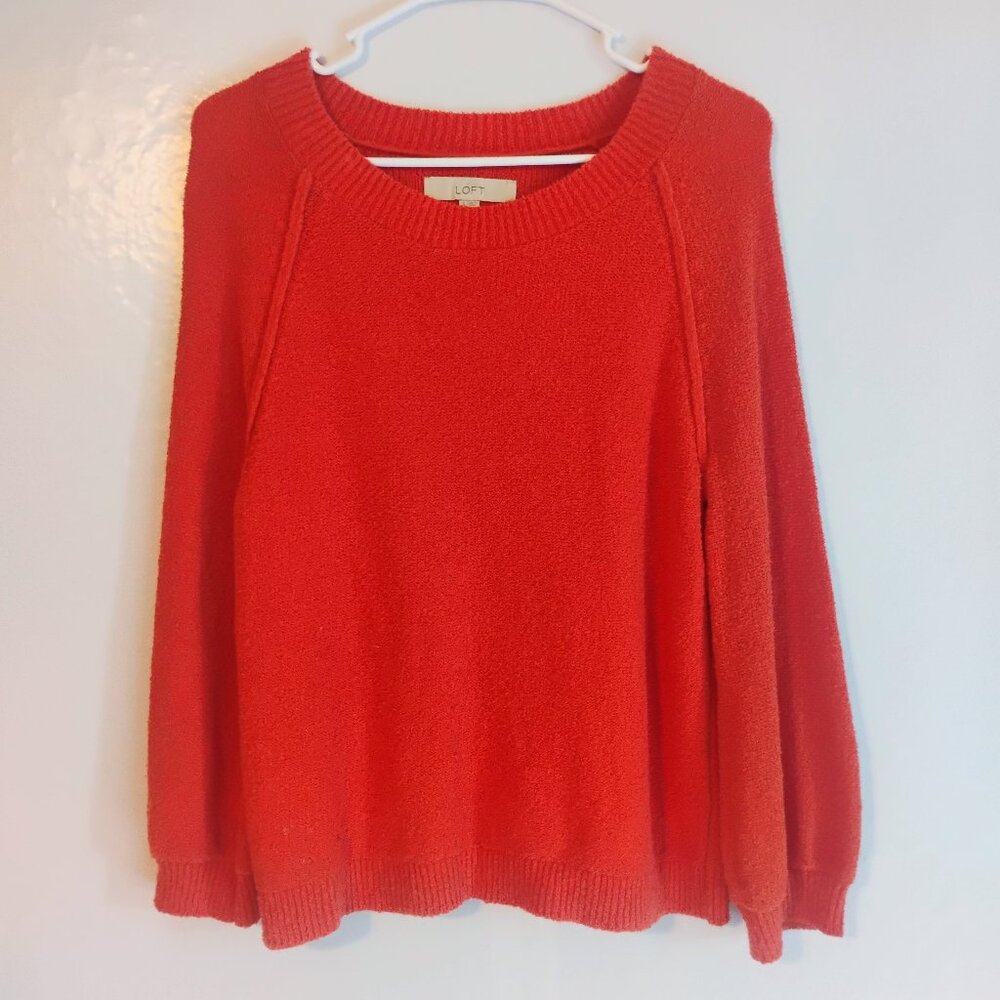 LOFT Orange Knit Sweater | Soft Cotton Blend | Crewneck | Small